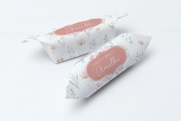 Krówki na chrzest 1kg - Kwiatowe tło