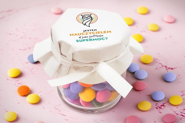 Cukierki Lentilky w słoiczku - Prezent na Dzień Nauczyciela - Wzór 6 - Supermoce 2