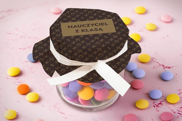 Cukierki Lentilky w słoiczku - Prezent na Dzień Nauczyciela - Wzór 3 - Nauczyciel z klasą