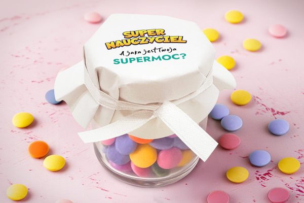Cukierki Lentilky w słoiczku - Prezent na Dzień Nauczyciela - Wzór 5 - Supermoce 1