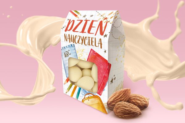 Migdały w białej czekoladzie w pudełeczku - Prezent na Dzień Nauczyciela - Wzór 2 - Dzień Nauczyciela