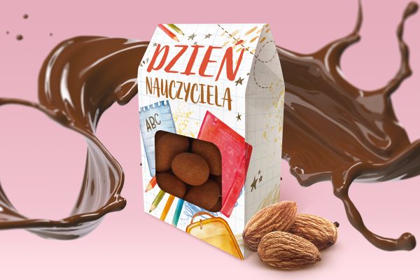 Migdały w mlecznej czekoladzie w pudełeczku - Prezent na Dzień Nauczyciela - Wzór 2 - Dzień Nauczyciela