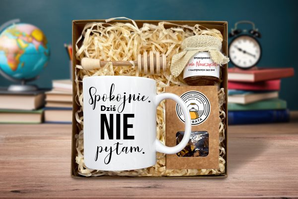 Zestaw Prezentowy Maxi na Dzień Nauczyciela - Kubek, Miód i Herbata - Dziś nie pytam