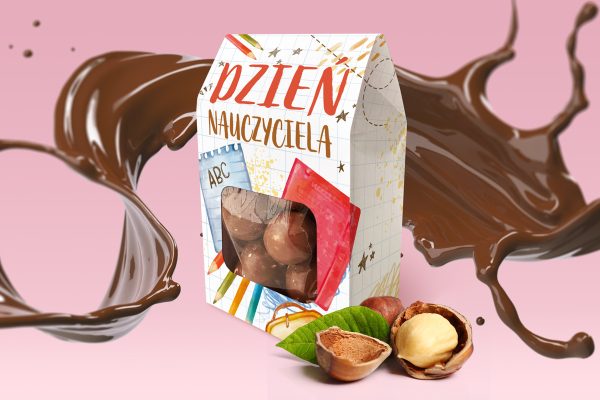 Orzechy w mlecznej czekoladzie w pudełeczku - Prezent na Dzień Nauczyciela - Wzór 2- Dzień nauczyciela