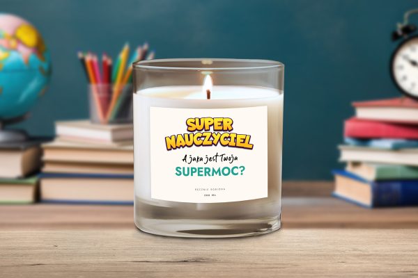 Świeca sojowa - Premium - Prezent na Dzień Nauczyciela - Wzór 5 - Supermoce 1