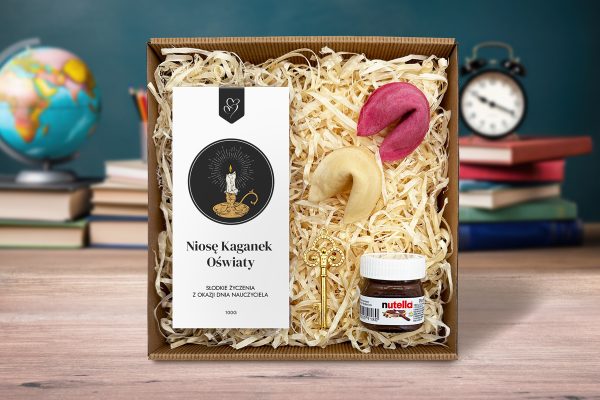 Zestaw Prezentowy Słodki na Dzień Nauczyciela - Czekolada, Ciasteczka, Nutella, Klucz - Kaganek Oświaty