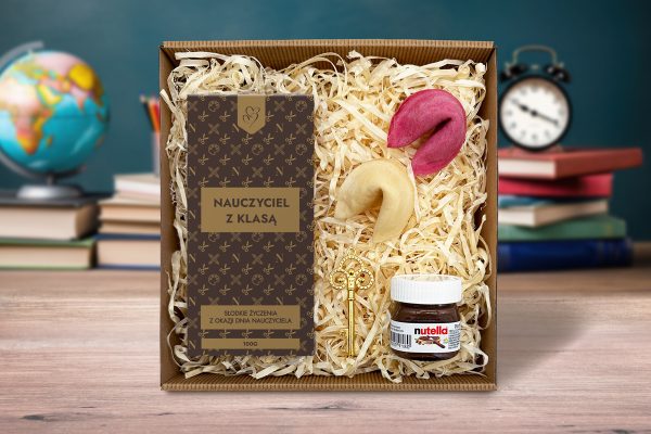 Zestaw Prezentowy Słodki na Dzień Nauczyciela - Czekolada, Ciasteczka, Nutella, Klucz - Nauczyciel z klasą