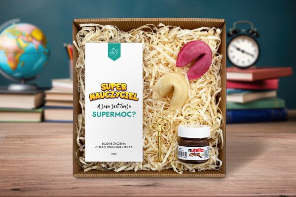 Zestaw Prezentowy Słodki na Dzień Nauczyciela - Czekolada, Ciasteczka, Nutella, Klucz - Supermoce 1