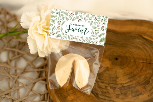 Ciasteczko z wróżbą - Prezent na Święta - Wzór 2 - Ostrokrzew