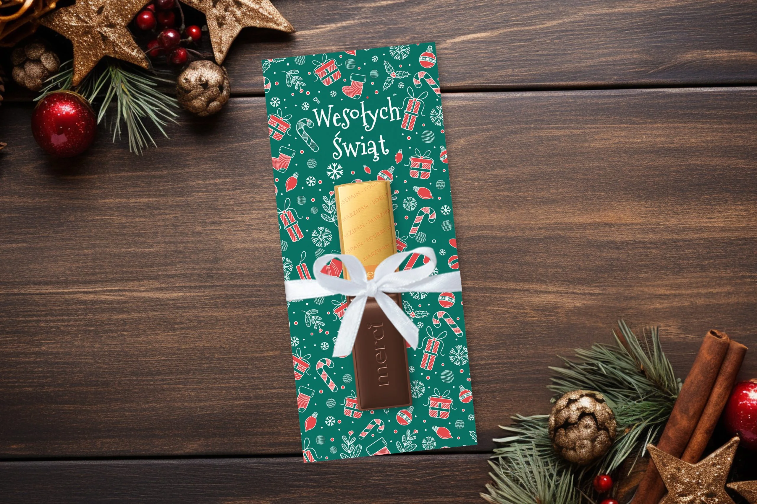 Mikołajkowa Czekoladka Merci - Wzór 7 - Zieleń świąt
