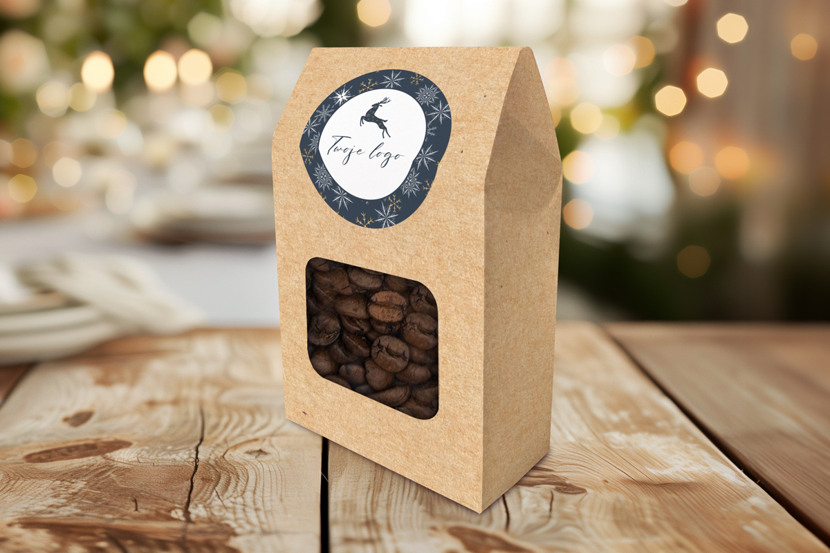 Kawa 20 g - Prezent na Święta - Twój projekt, twoje logo - Renifer wśród gwiazd