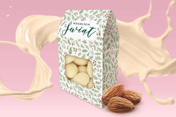 Migdały w białej czekoladzie w pudełeczku - Prezent na Święta - Ostrokrzew