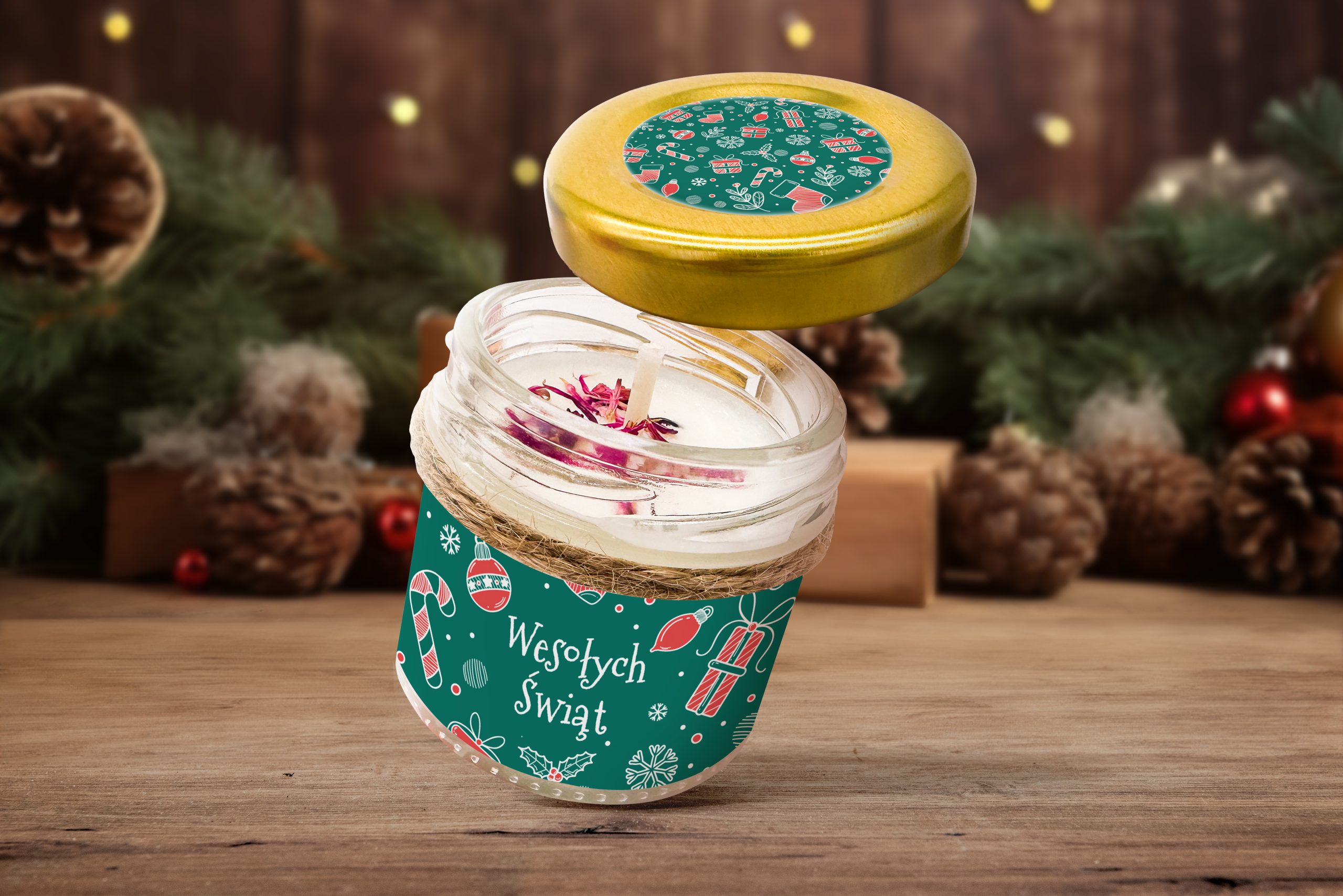 Świeca świąteczna - Prezent na święta - Wzór 7 - Zieleń świąt