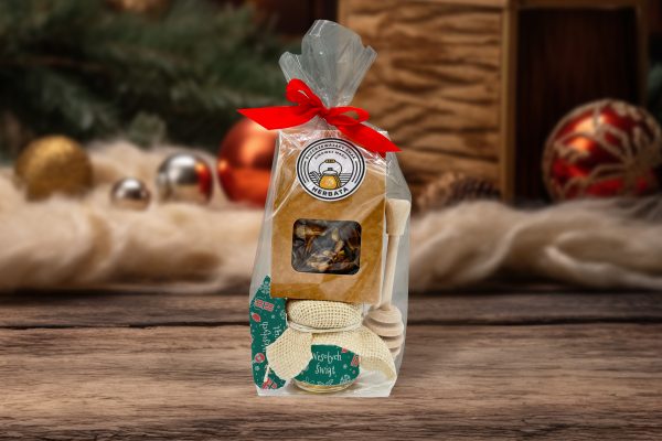 Zestaw Prezentowy Mini 2 - Prezent na Mikołajki - Miód, herbata i krówka - Wzór 7 - Zieleń świąt