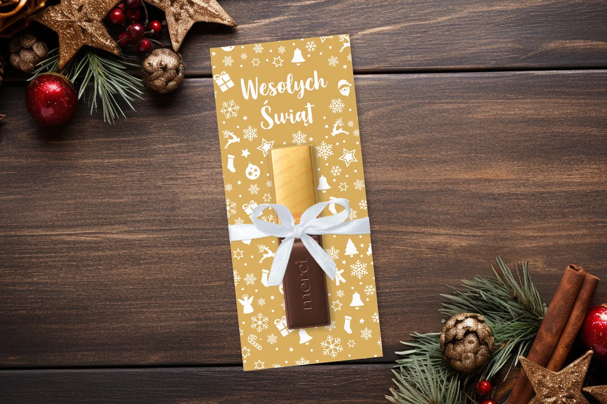 Świąteczna Czekoladka Merci - Wzór 1 - Złote Święta