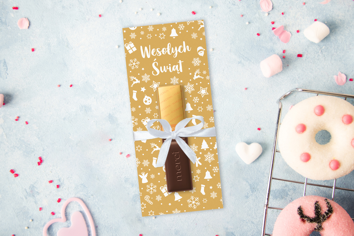 Świąteczna Czekoladka Merci - Wzór 1 - Złote Święta