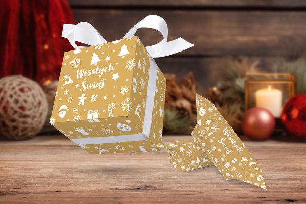 Świąteczne pudełko z krówkami- Wzór 1 - Złote Święta