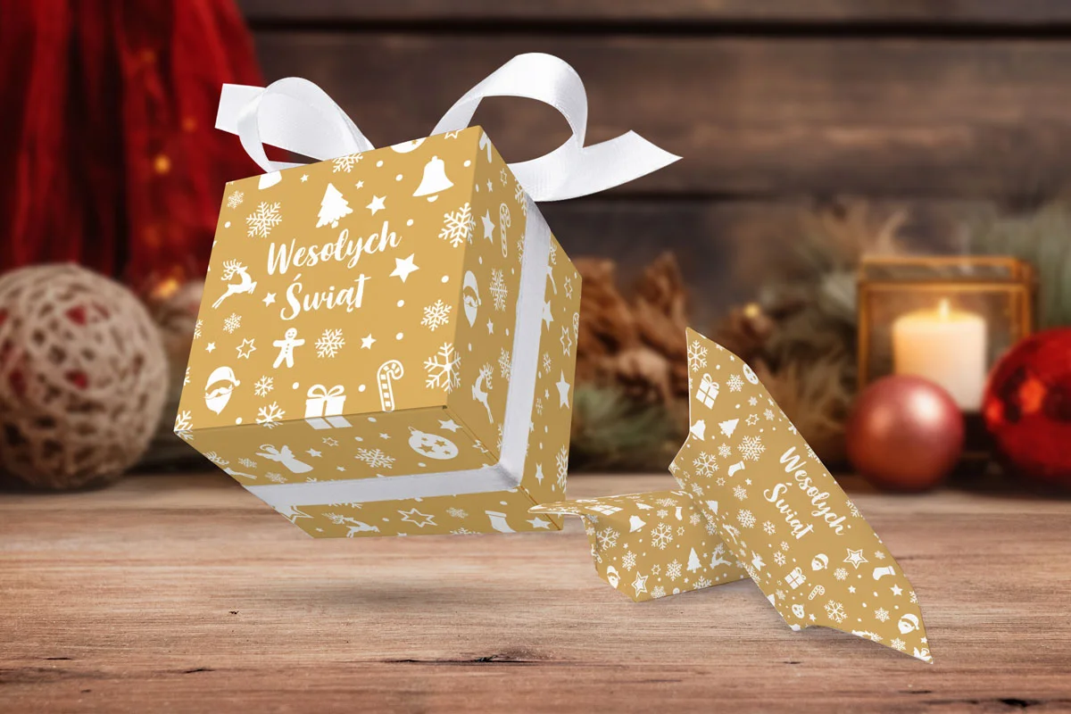 Świąteczne pudełko z krówkami- Wzór 1 - Złote Święta