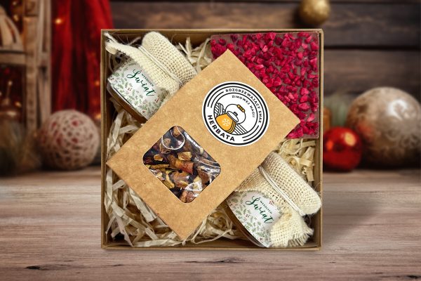 Zestaw Prezentowy Duży Świąteczny - Czekolada, Miód, Herbata - Wzór 2 - Ostrokrzew