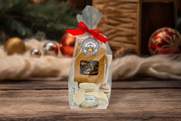 Zestaw Prezentowy Mini 2 - Prezent na Mikołajki - Miód, herbata i krówka - Wzór 2 - Ostrokrzew