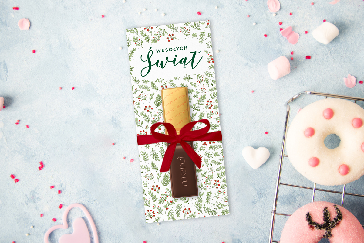 Świąteczna Czekoladka Merci - Wzór 2 - Ostrokrzew