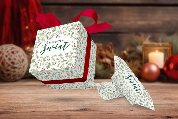 Świąteczne pudełko z krówkami - Wzór 2 - Roślinny pattern