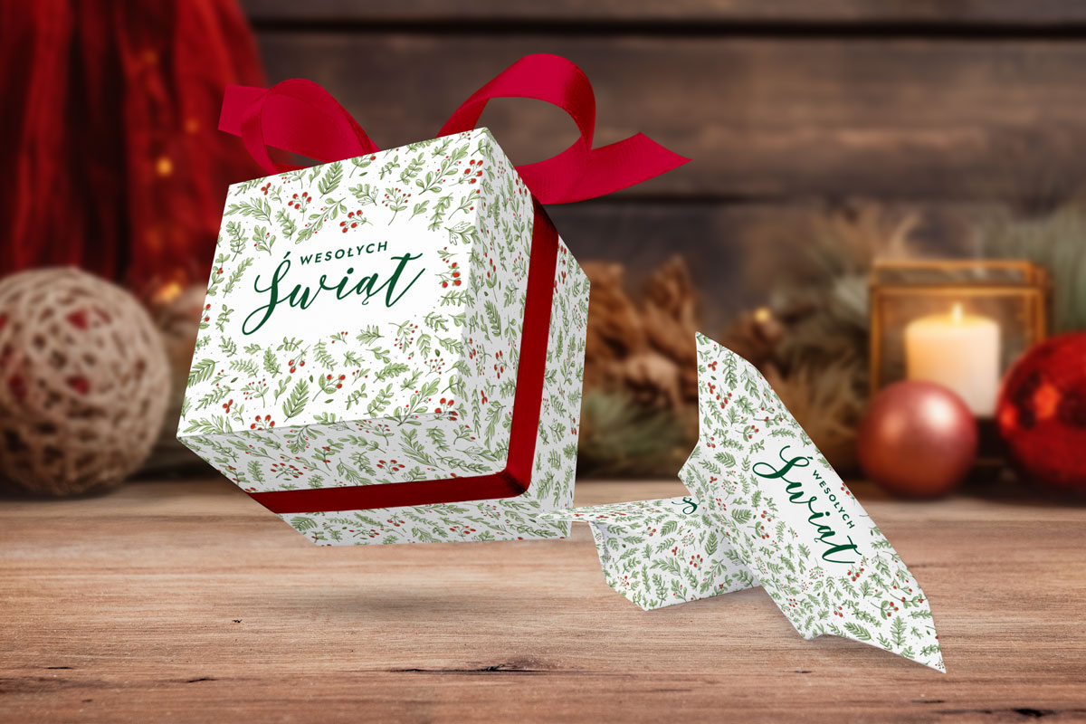 Świąteczne pudełko z krówkami - Wzór 2 - Roślinny pattern