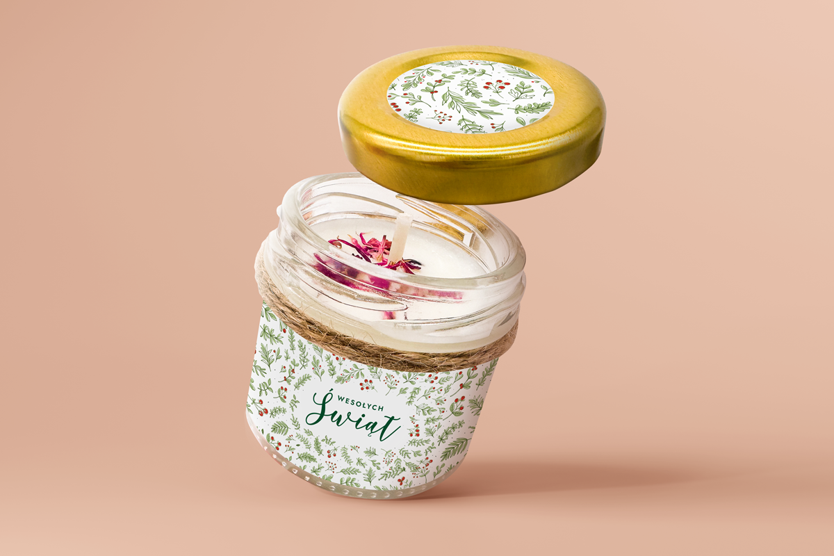 Świeca świąteczna - Prezent na święta - Wzór 2 - Ostrokrzew