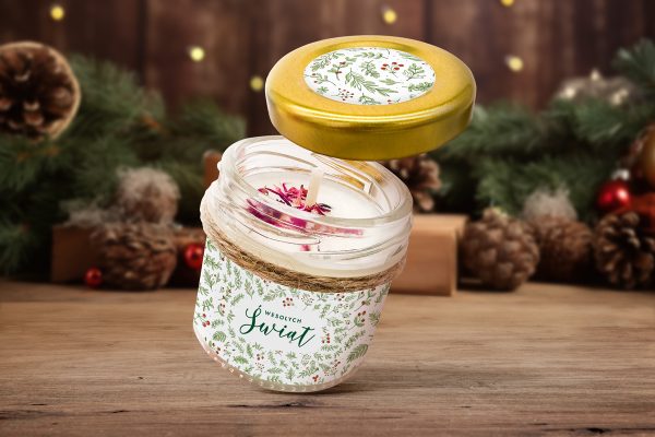 Świeca świąteczna - Prezent na święta - Wzór 2 - Ostrokrzew