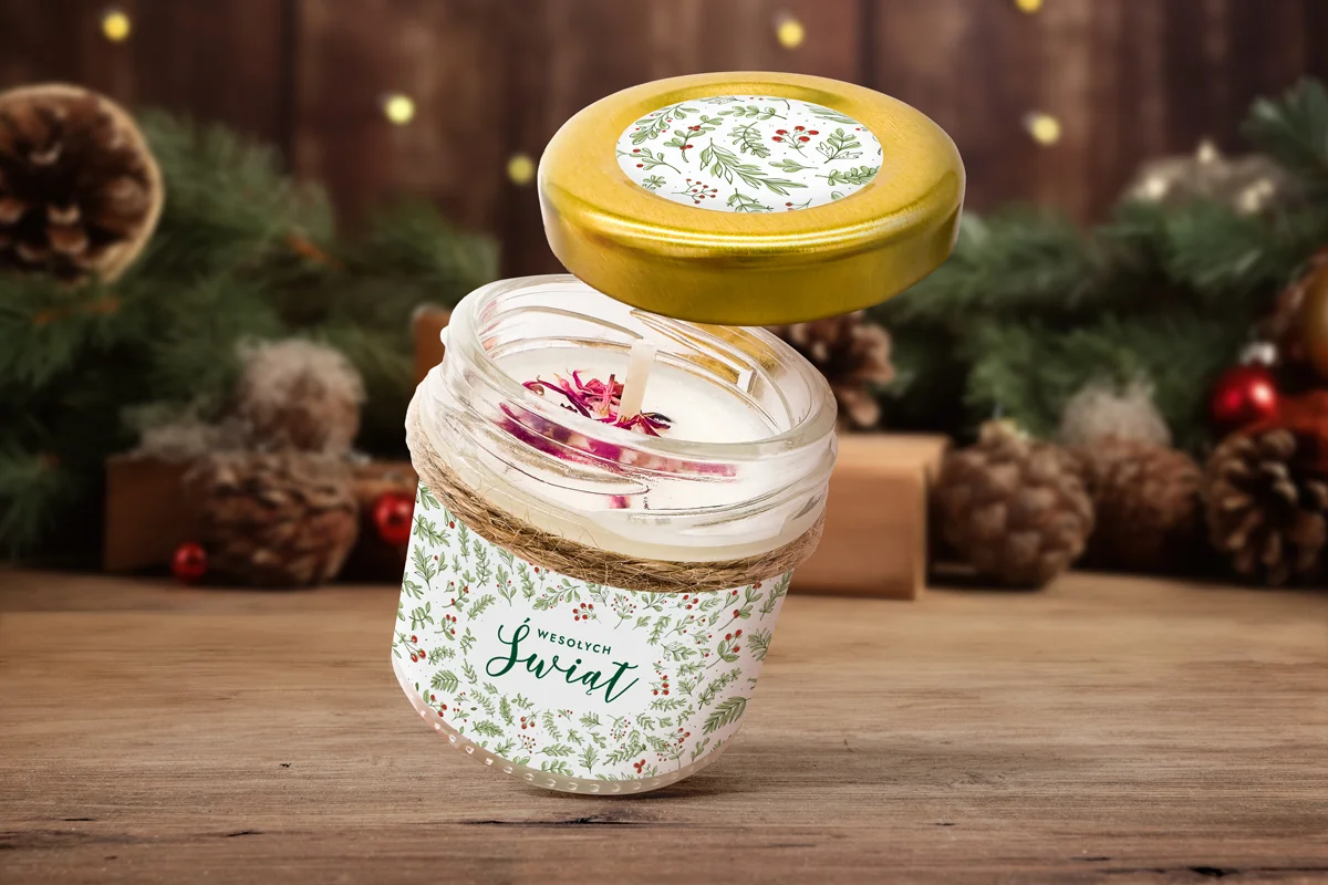 Świeca świąteczna - Prezent na święta - Wzór 2 - Ostrokrzew