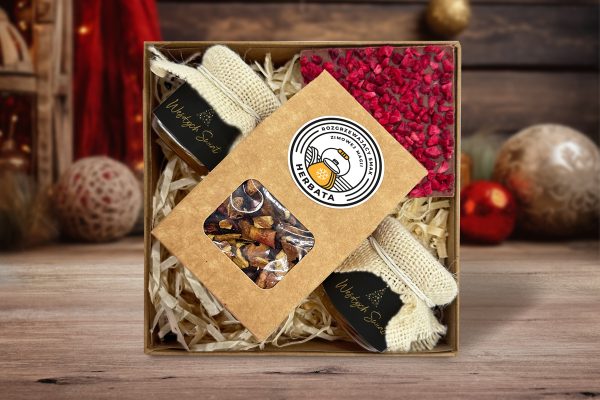 Zestaw Prezentowy Duży Świąteczny - Czekolada, Miód, Herbata - Wzór 3 - Choinka