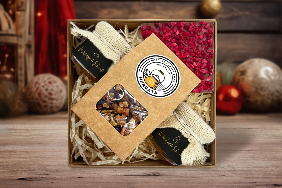 Zestaw Prezentowy Duży Świąteczny - Czekolada, Miód, Herbata - Wzór 3 - Choinka