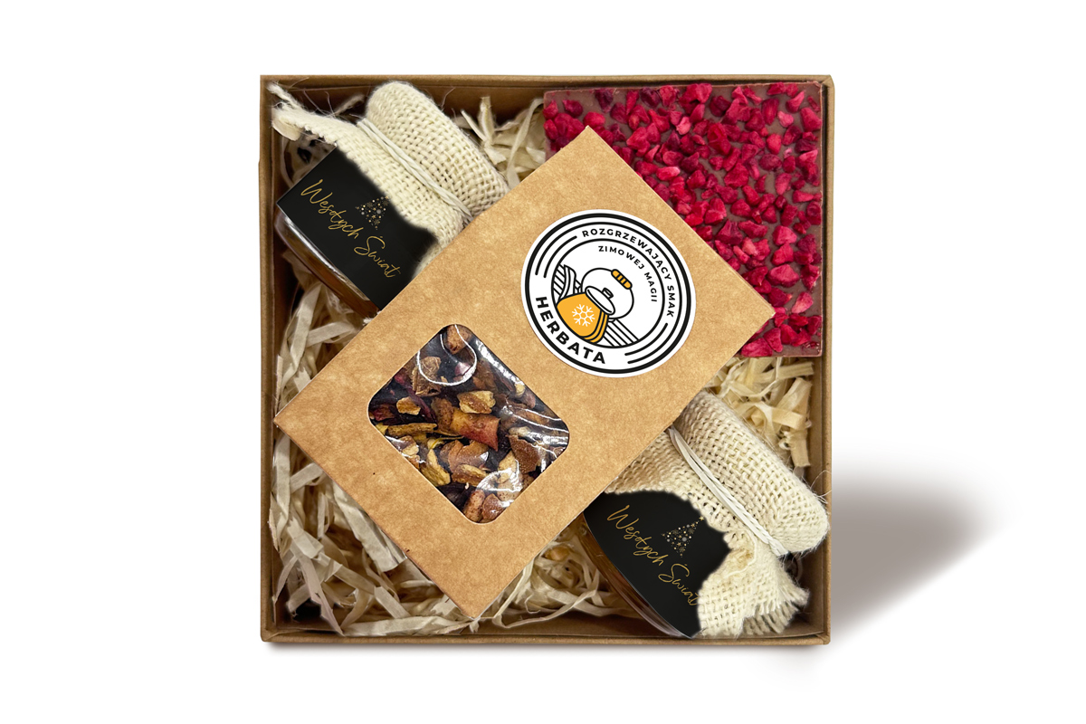 Zestaw Prezentowy Duży Świąteczny - Czekolada, Miód, Herbata - Wzór 3 - Choinka