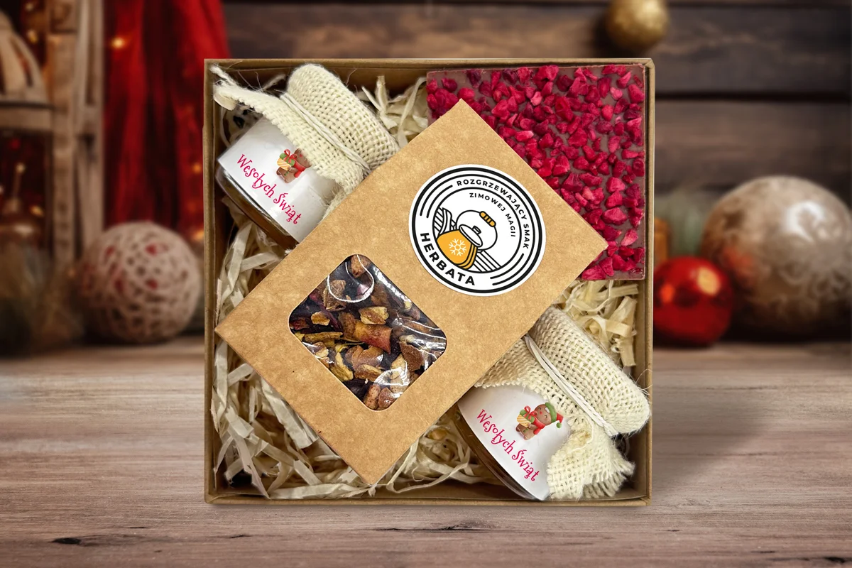 Zestaw Prezentowy Duży Świąteczny - Czekolada, Miód, Herbata - Wzór 5 - Pierniczek