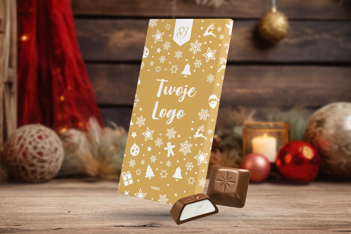Czekolada Schogetten - Twój projekt, twoje logo - Świąteczna - Wzór 1 - Złote Święta