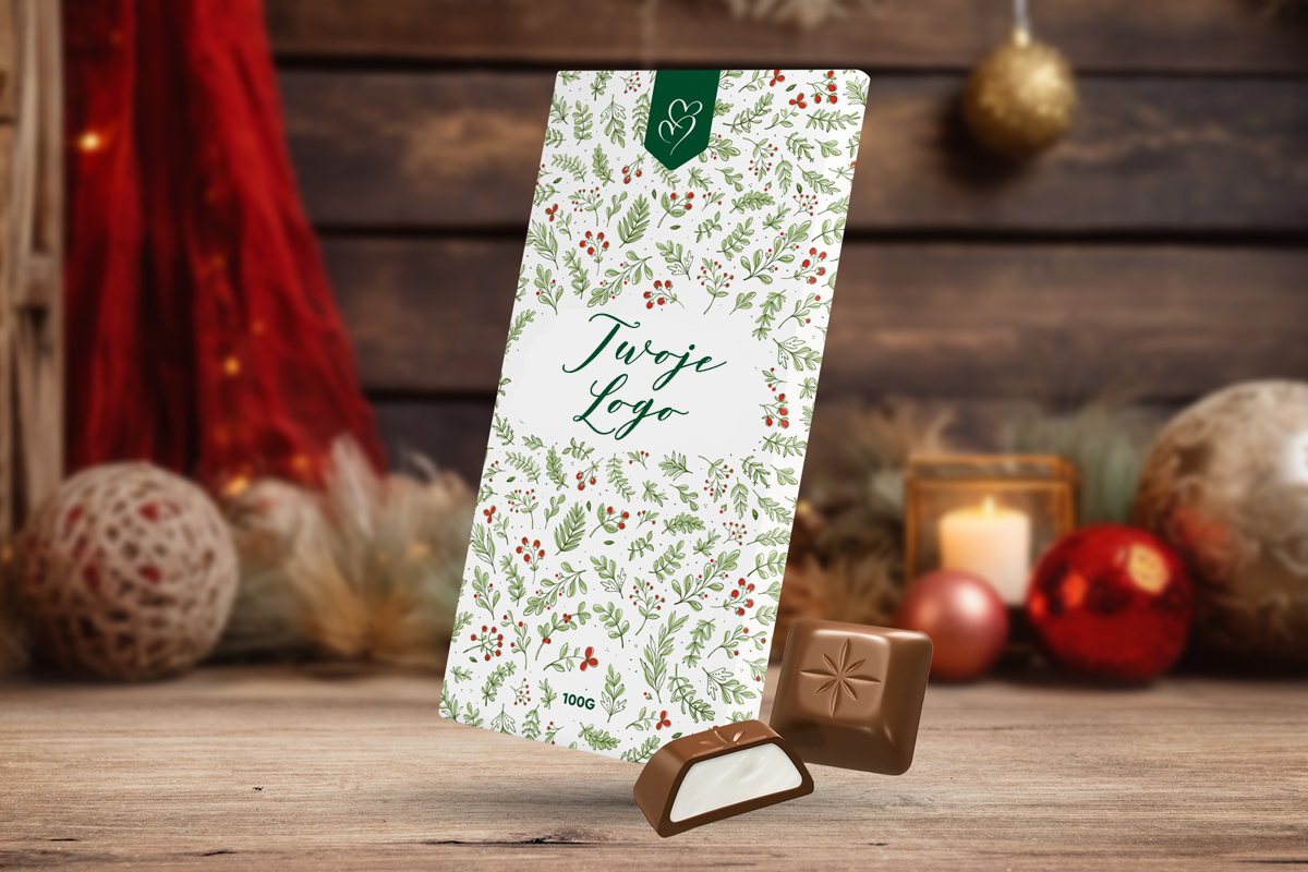 Czekolada Schogetten - Twój projekt, twoje logo - Świąteczna - Wzór 2 - Ostrokrzew
