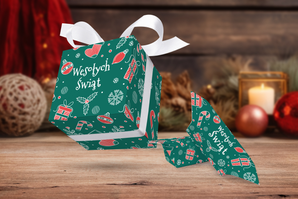 Świąteczne pudełko z krówkami - Wzór 7 - Zieleń świąt