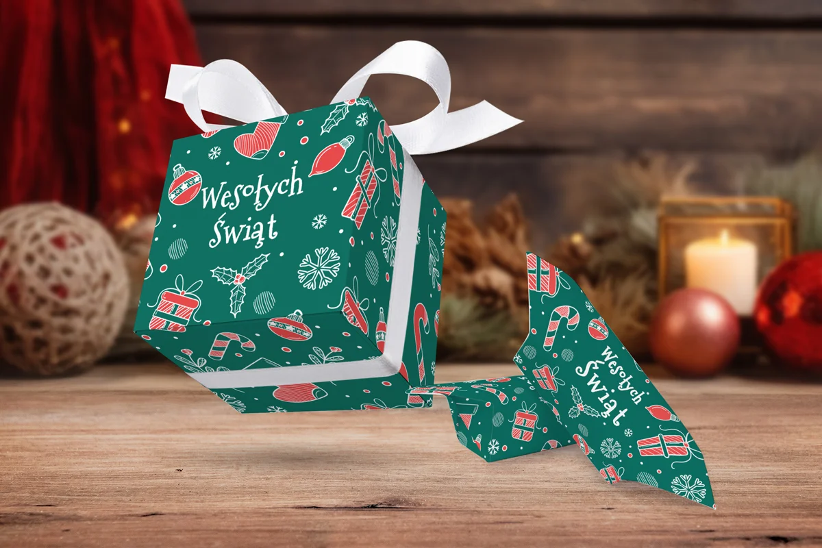 Świąteczne pudełko z krówkami - Wzór 7 - Zieleń świąt