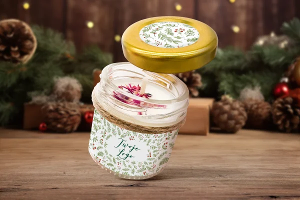 Świeca świąteczna - Twój projekt, twoje logo - Wzór 2 - Ostrokrzew