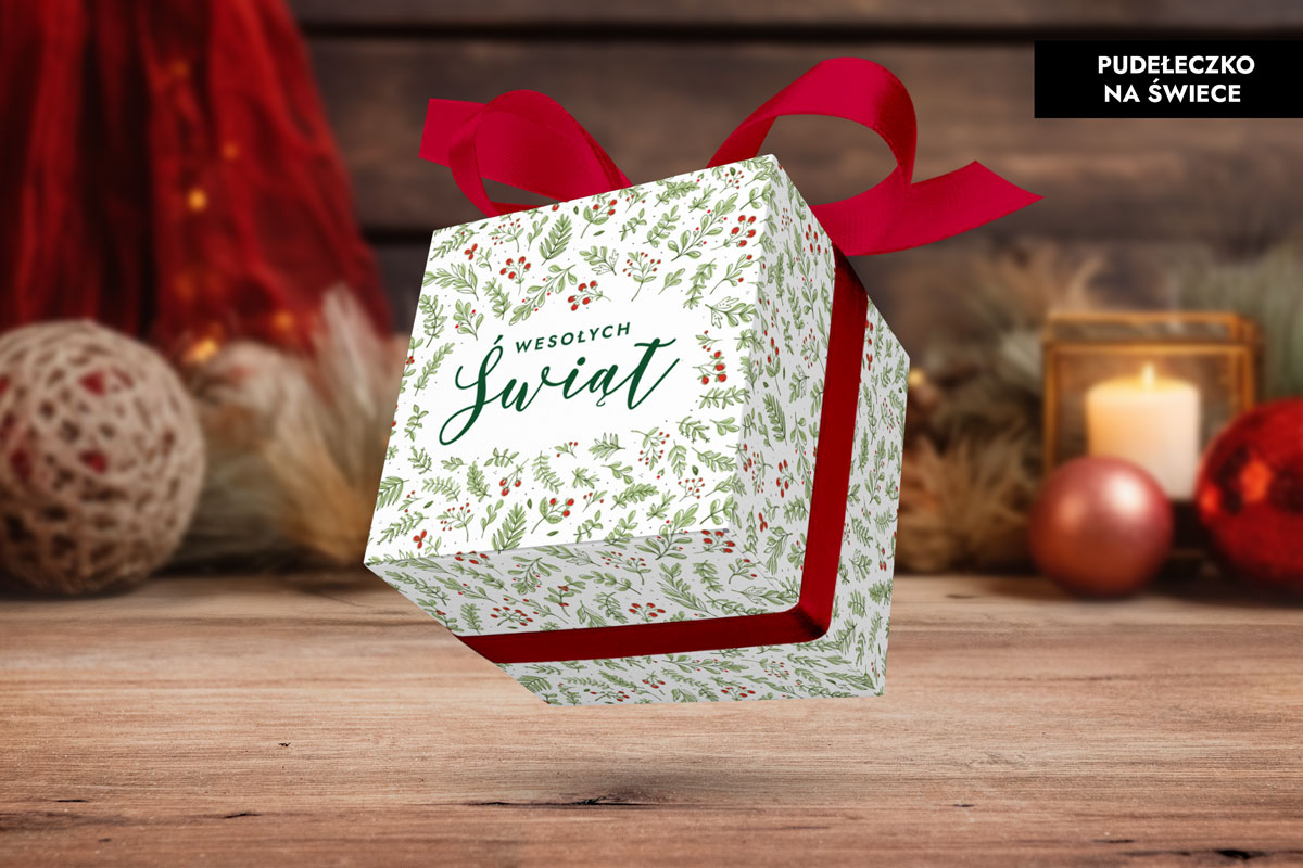 Świeca świąteczna - Prezent na święta - Wzór 2 - Ostrokrzew