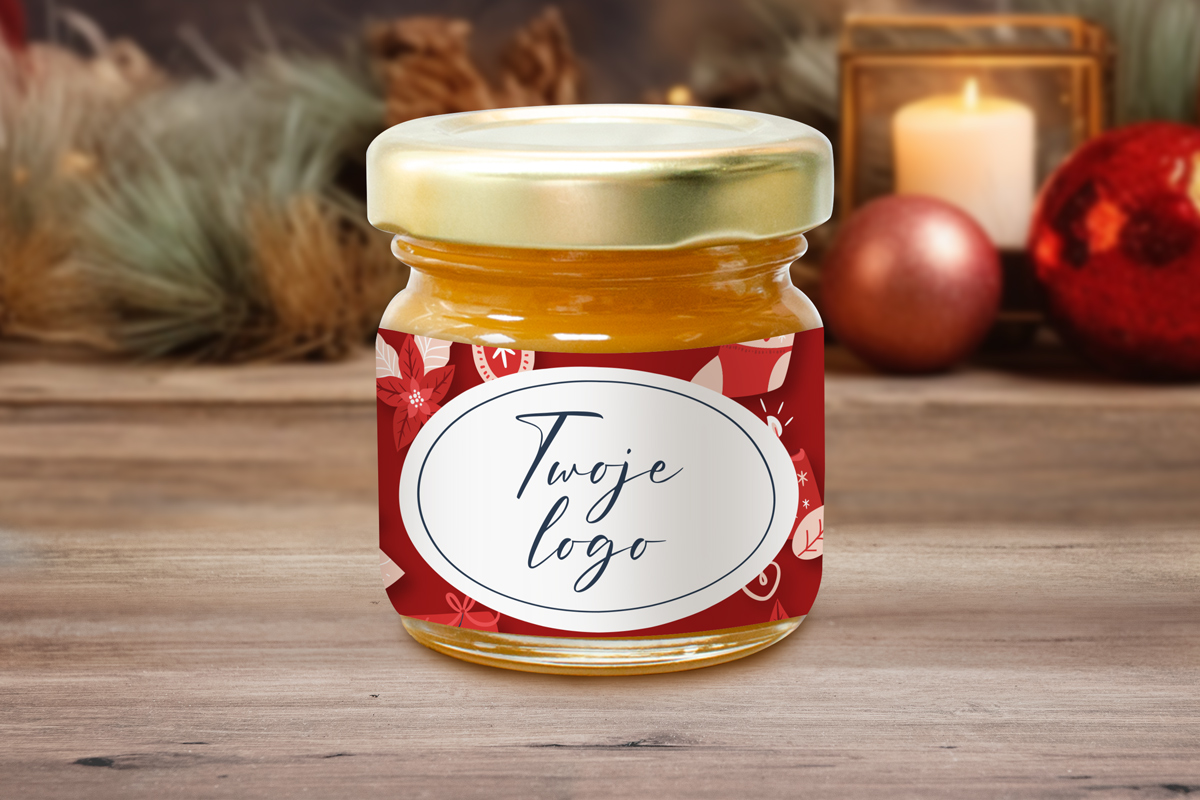 Miodek w słoiczku - Twój projekt, twoje logo - Wzór 1 - Świąteczne Prezenty