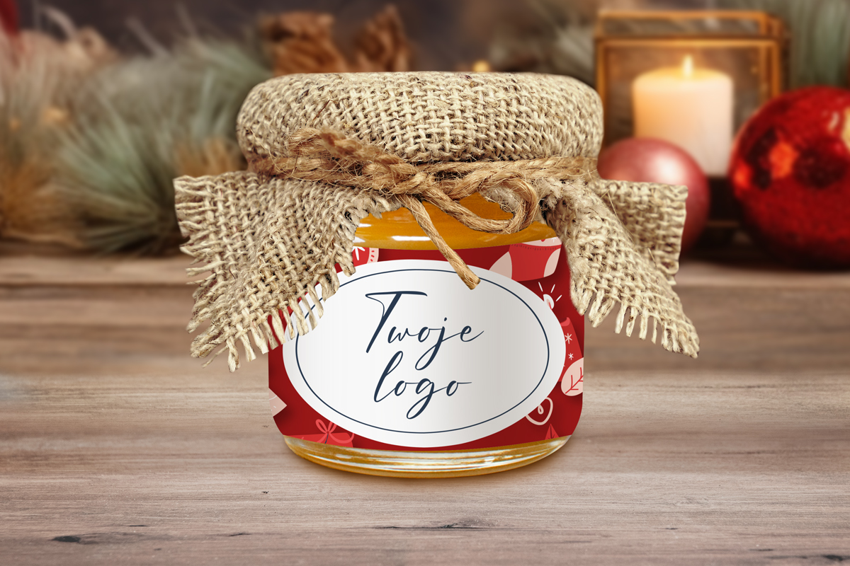 Miodek w słoiczku - Twój projekt, twoje logo - Wzór 1 - Świąteczne Prezenty