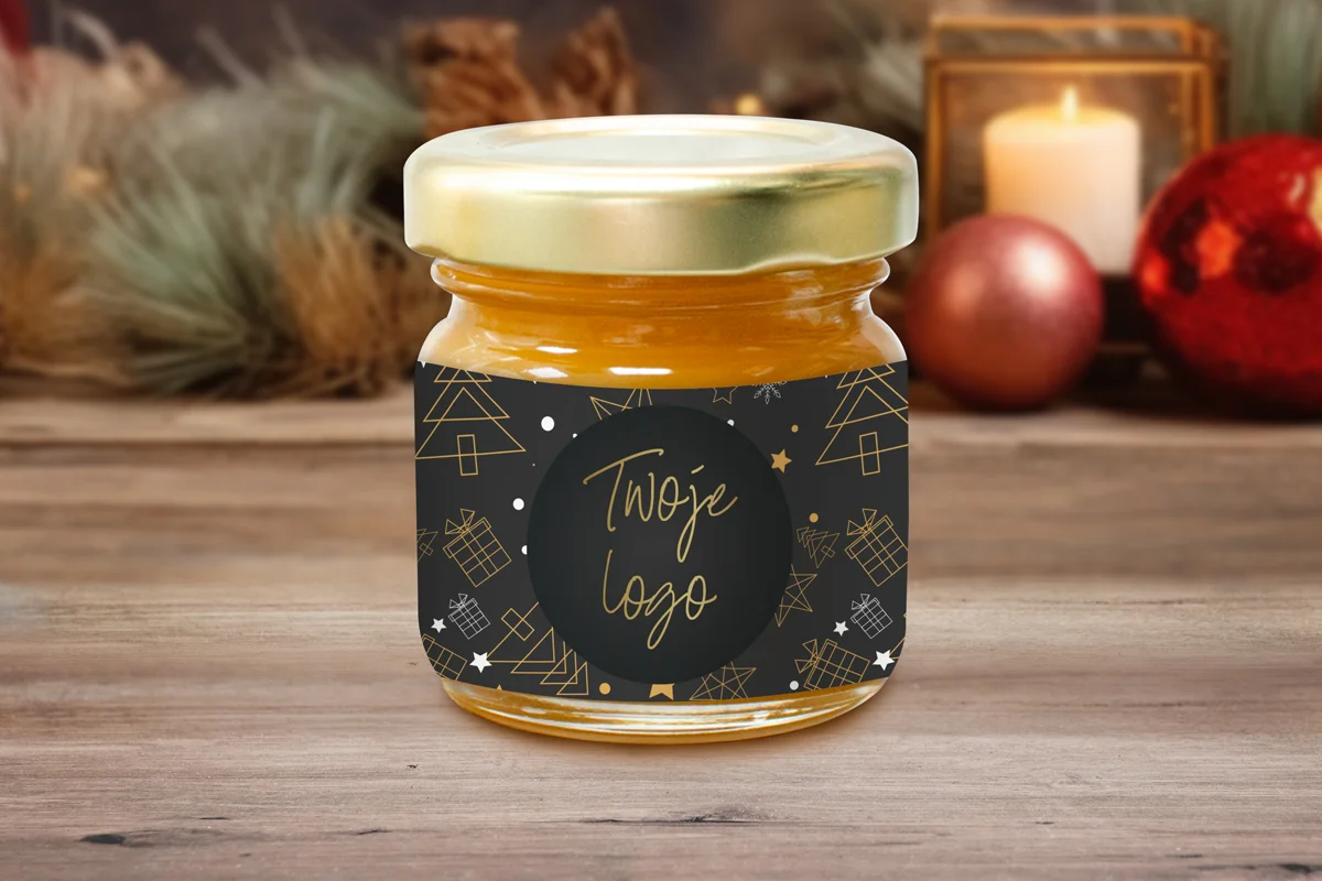 Miodek w słoiczku - Twój projekt, twoje logo - Wzór 2 - Złota Elegancja