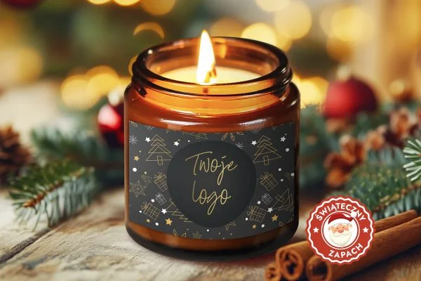 Świeca sojowa - Premium - Twój projekt, twoje logo - Wzór 2 - Złota Elegancja