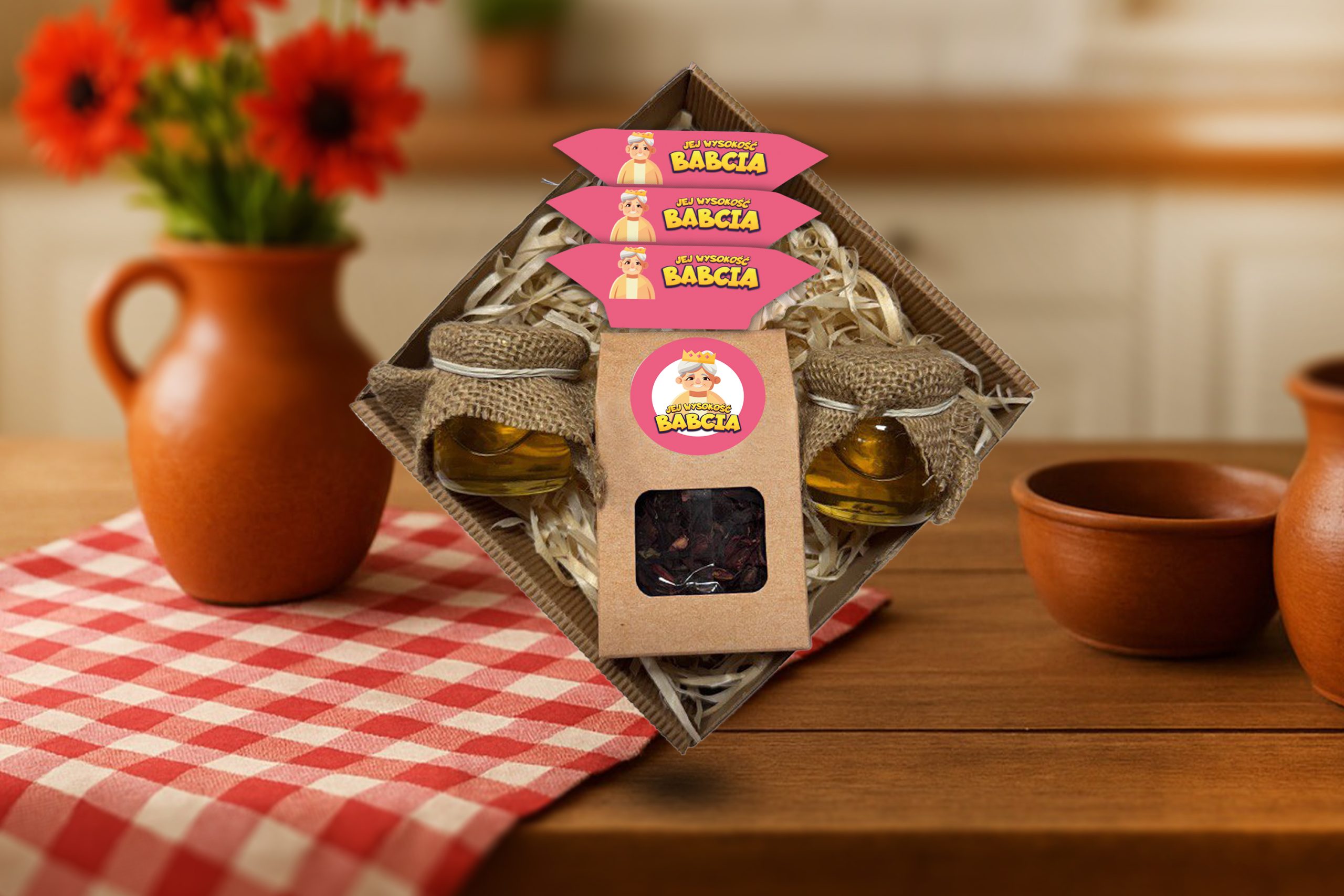Zestaw Prezentowy 13 - dla Babci - Herbata, dwa miodki, krówki