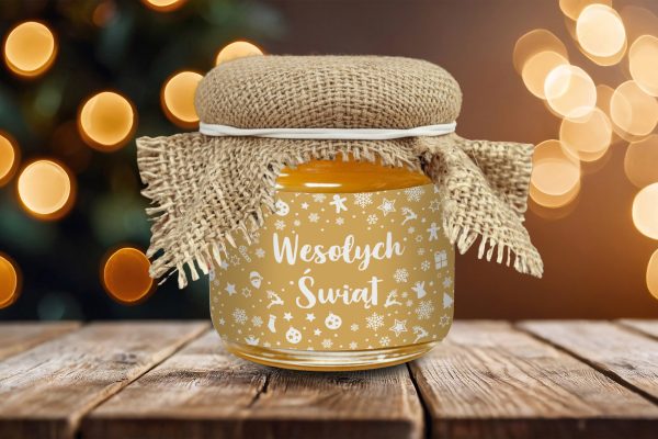Miodek z jutą - Prezent na Mikołajki - Wzór 1 - Złote święta
