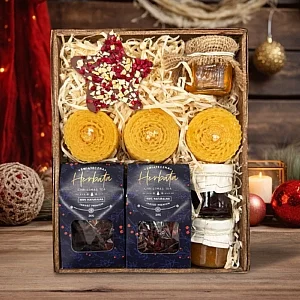 Zestaw Świąteczny - Prezent na Święta - świeczka walec, czekolada, konfitury, herbaty