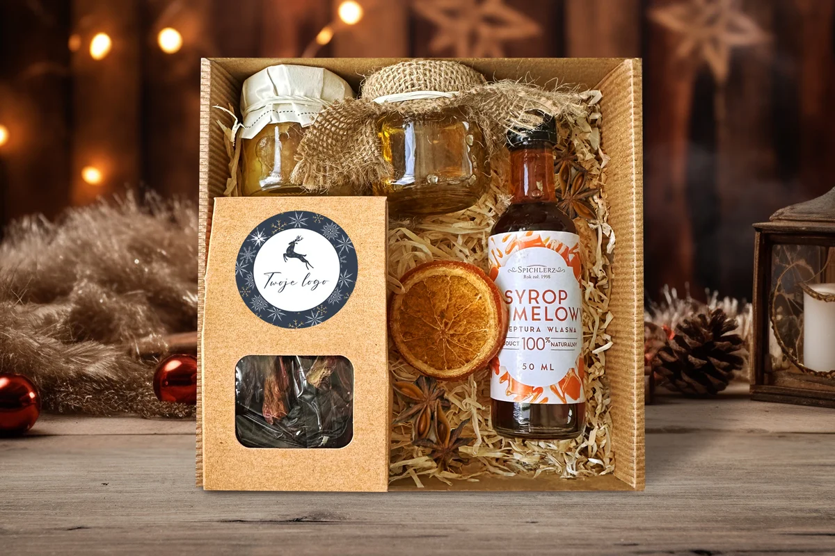 Zestaw Świąteczny - Świąteczne Smaki Natury - Twój projekt, twoje logo - Wzór 3 - Renifer wśród gwiazd