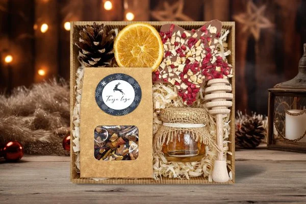 Zestaw Świąteczny - Słodka chwila - Twój projekt, twoje logo - Wzór 3 - Renifer wśród gwiazd