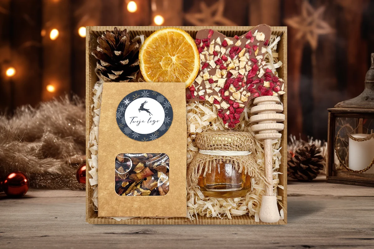 Zestaw Świąteczny - Słodka chwila - Twój projekt, twoje logo - Wzór 3 - Renifer wśród gwiazd